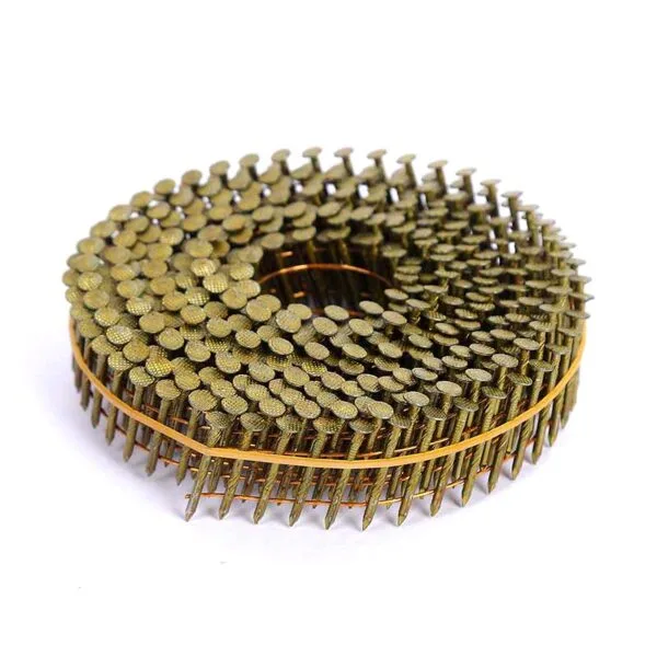 Coil of collated steel nails for pneumatic installation